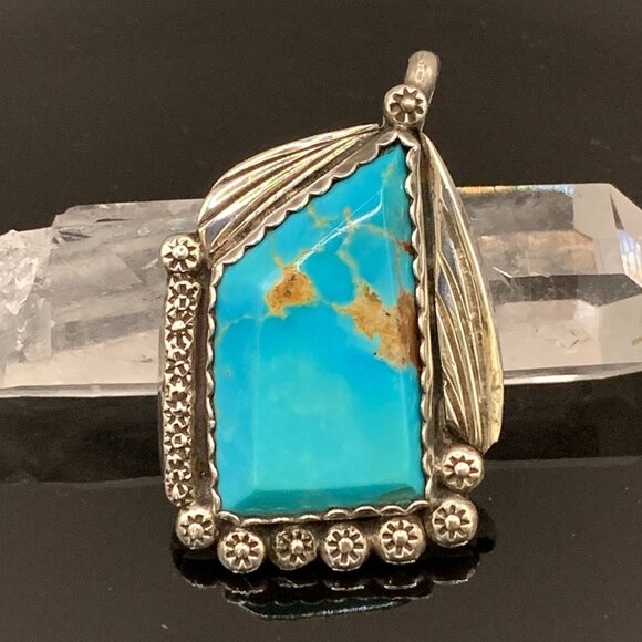 Native American Navajo Turquoise Sterling Silver Pendant Brooch Pin Signed R - Picture 5 of 15